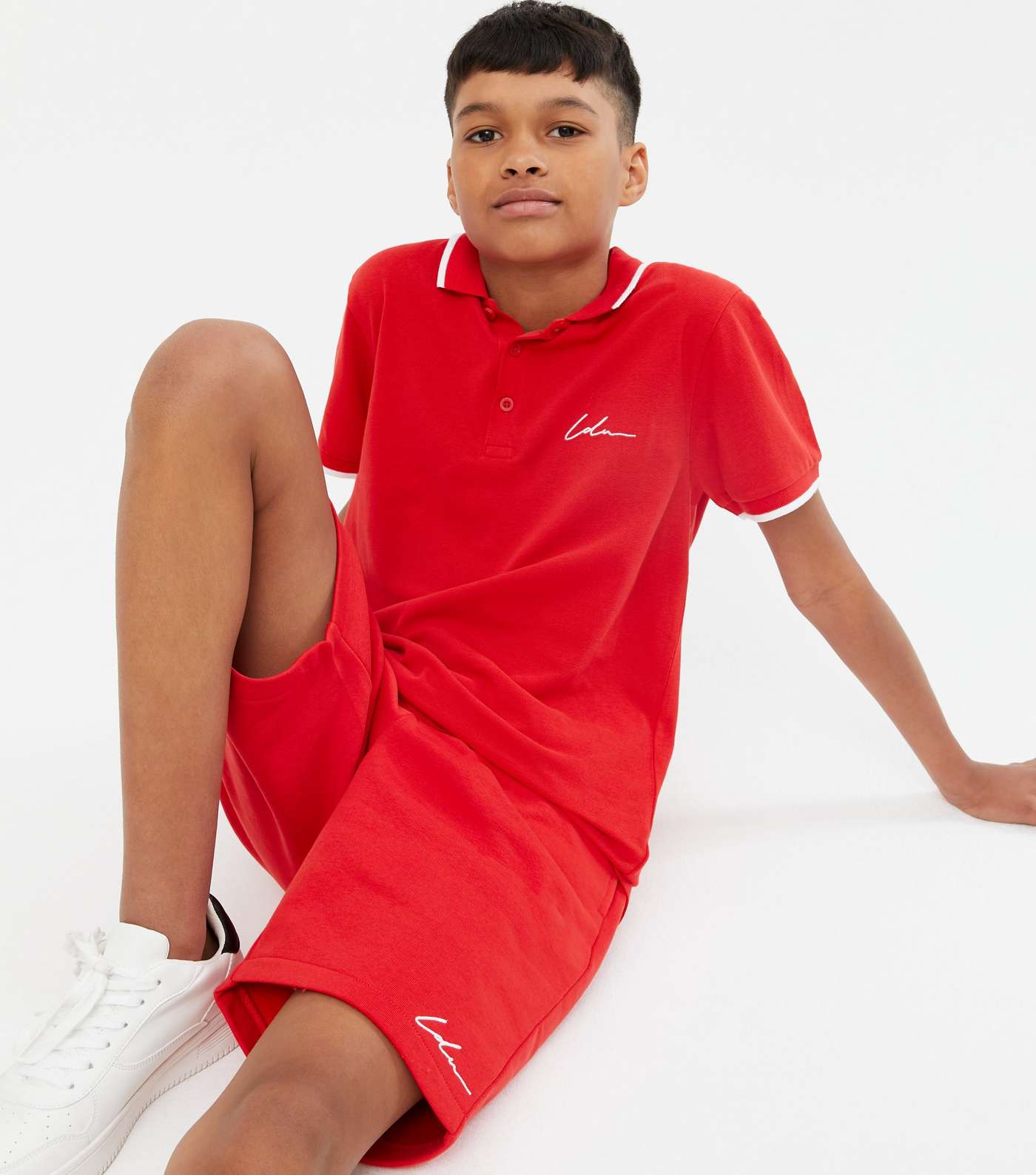 Boys Red Embroidered Logo Polo Top