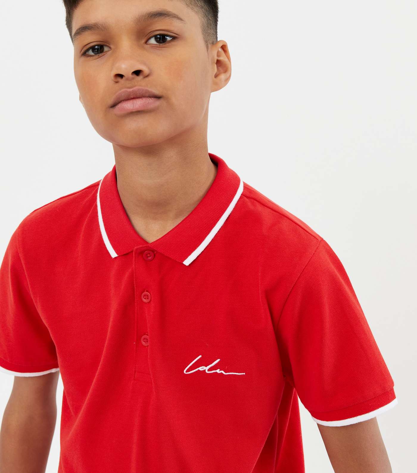 Boys Red Embroidered Logo Polo Top Image 3