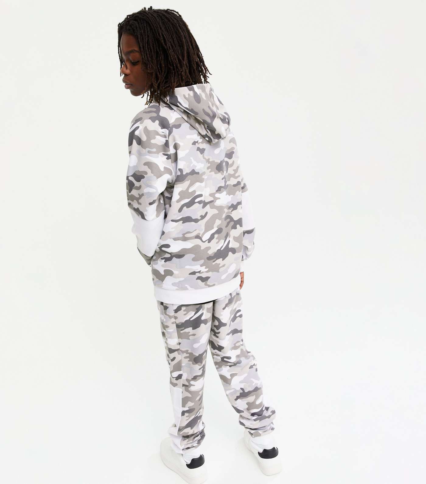 Boys Pale Grey Camo Embroidered Hoodie Image 3