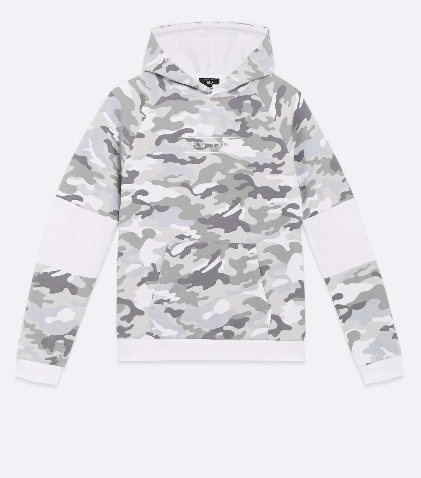 Boys Pale Grey Camo Embroidered Hoodie Image 5