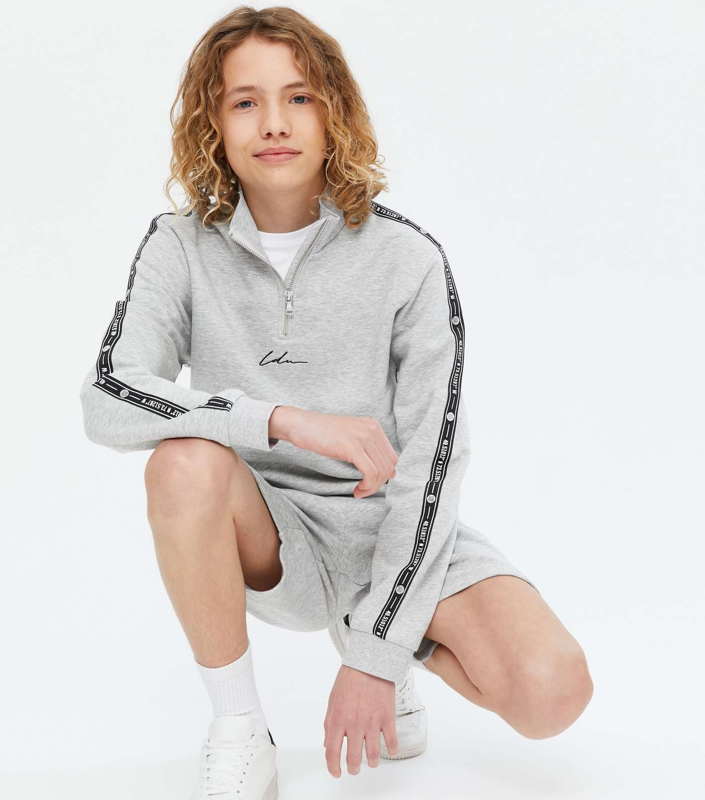 Boys Grey Marl LDN Embroidered Zip Sweatshirt