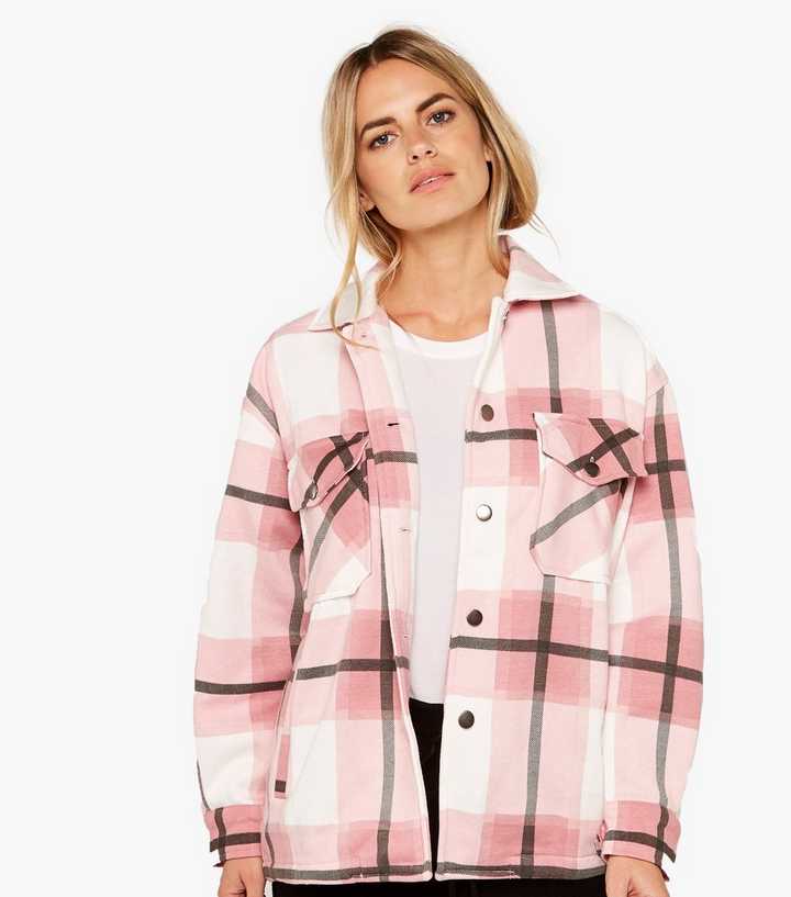 Apricot Pink Check Button Shacket | New Look