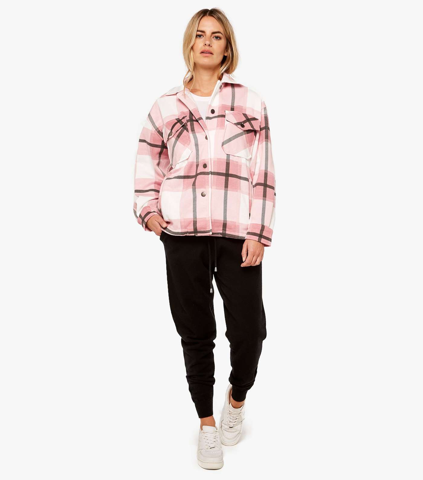 Apricot Pink Check Button Shacket Image 2