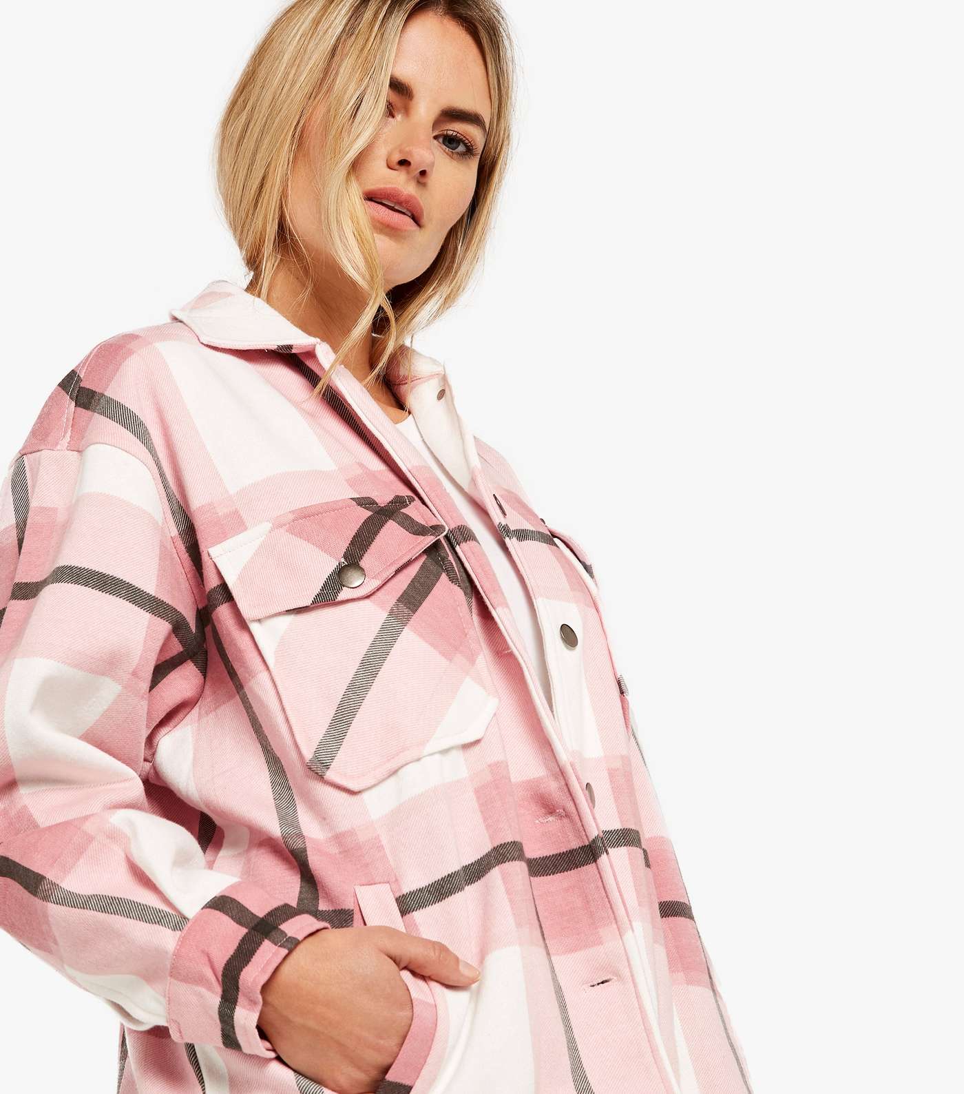 Apricot Pink Check Button Shacket Image 4