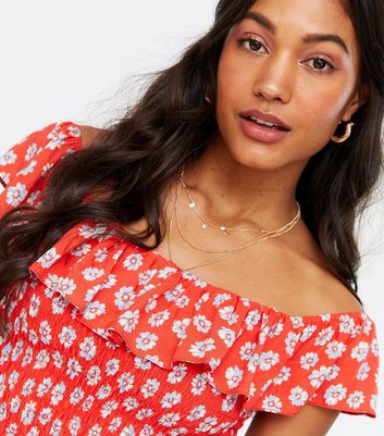 Red floral bardot top hot sale