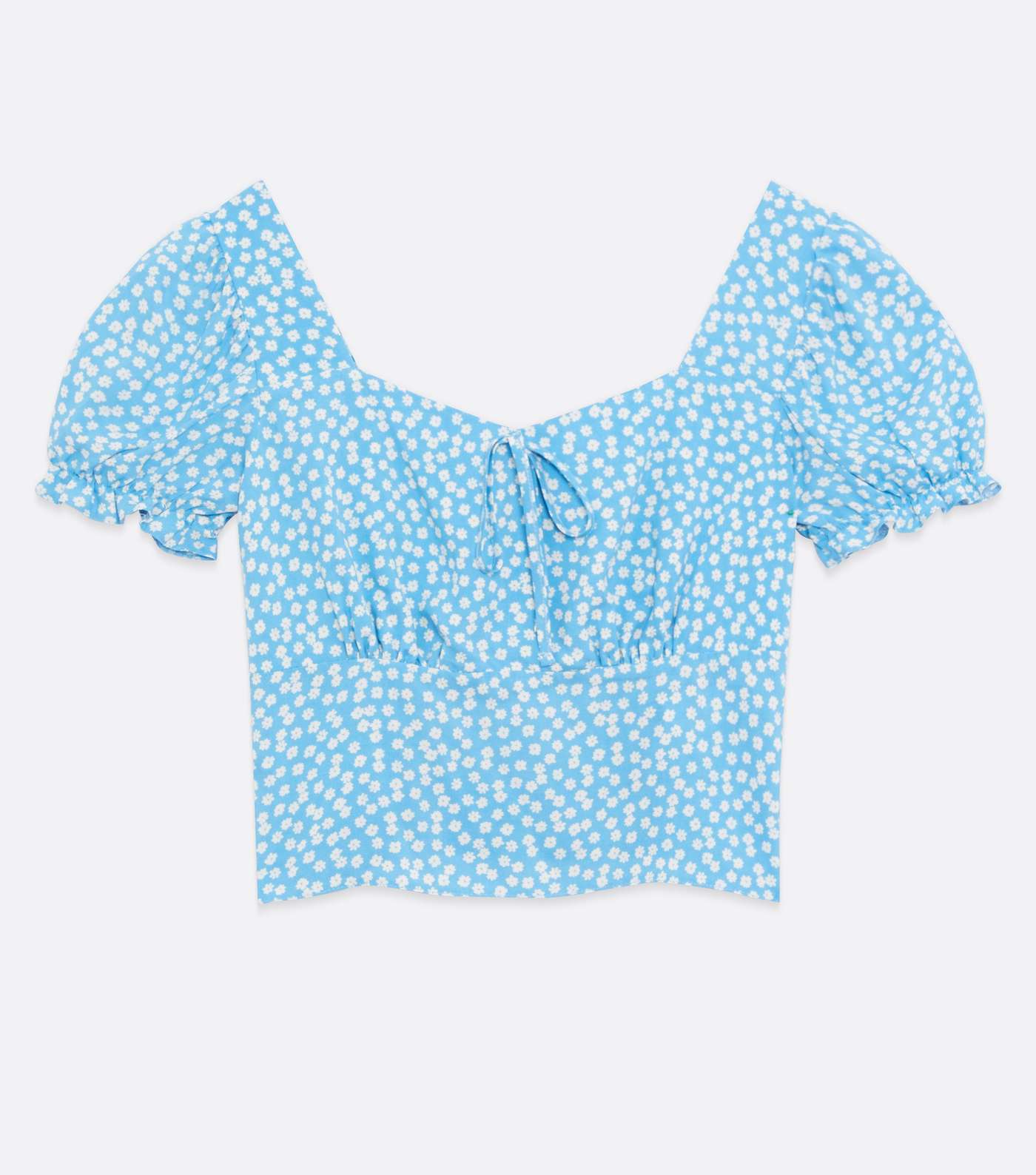 Blue Ditsy Floral Sweetheart Neck Tie Front Crop Top Image 5