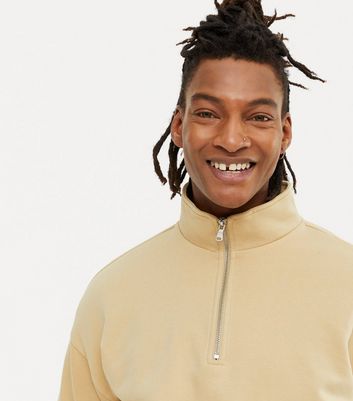 Stone Zip Funnel Neck Sweatshirt | New Look