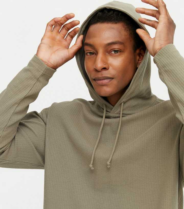 Olive Waffle Pocket Front Hoodie | New Look