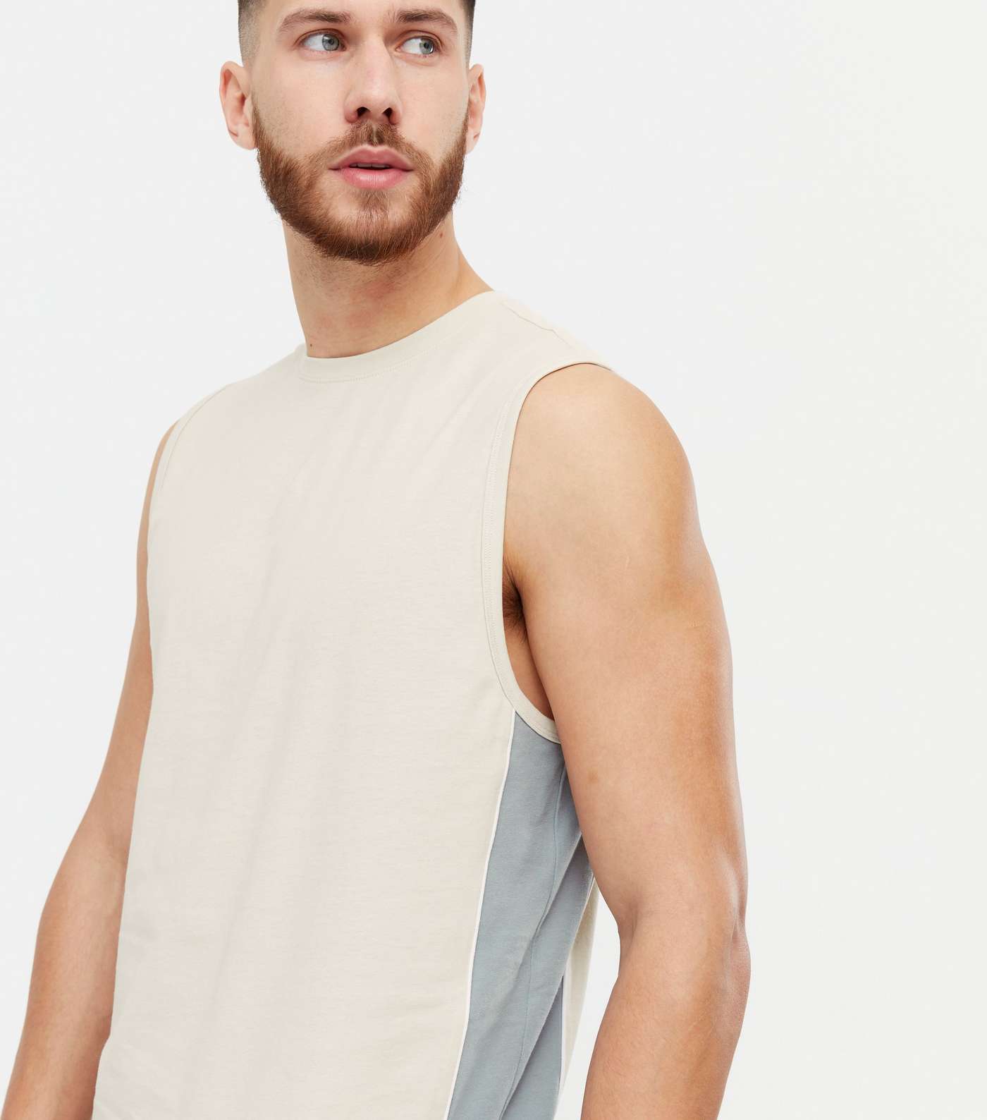 Pale Grey Piped Colour Block Tank Top Image 3