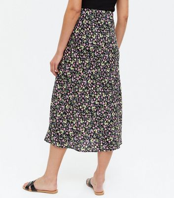 Black ditsy floral shop midi skirt new look