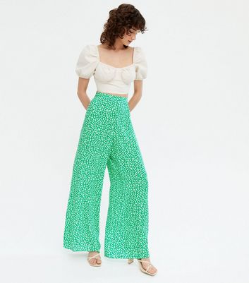 green wide leg trousers