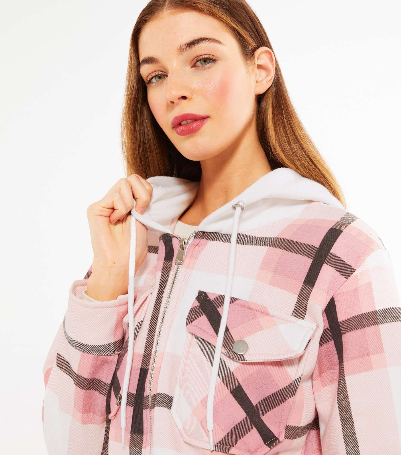 Cameo Rose Pink Check 2 in 1 Hooded Shacket  Image 4