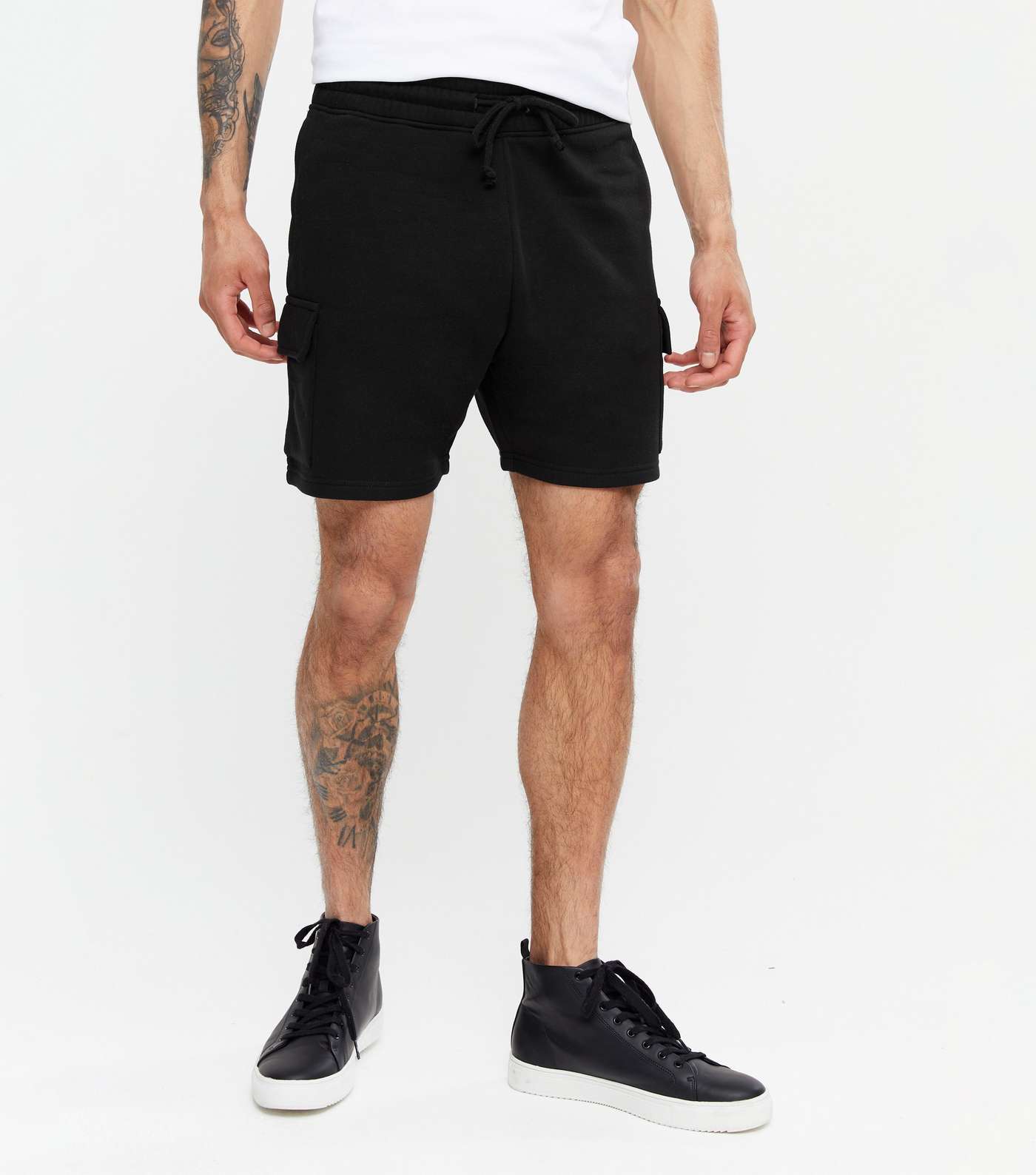 Black Jersey Cargo Shorts Image 2