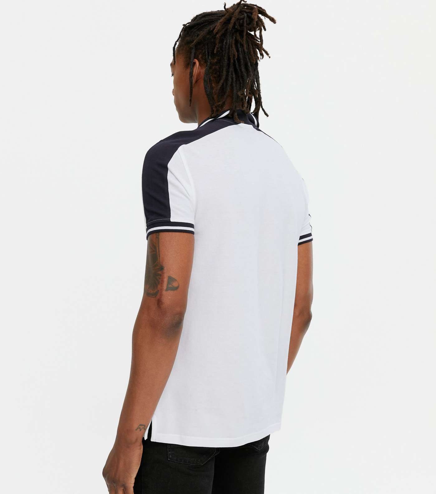 White Colour Block Zip Polo Shirt Image 4