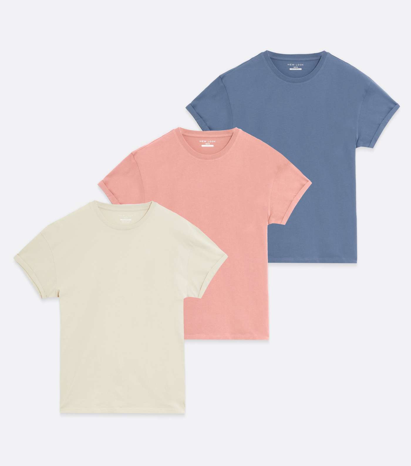 3 Pack Off White Pink and Blue Roll Sleeve T-Shirts Image 5