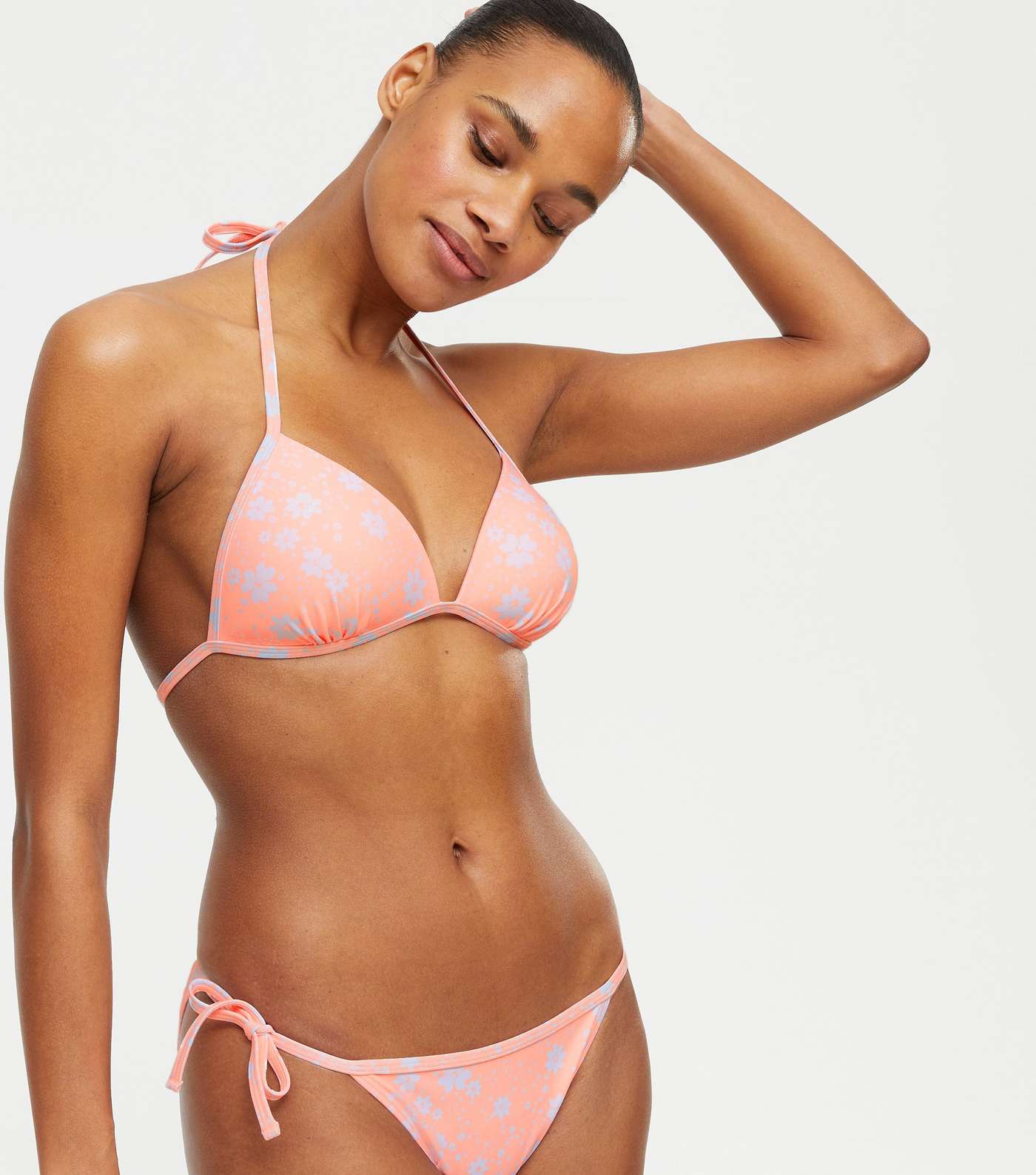 Coral Floral Moulded Triangle Bikini Top Image 2