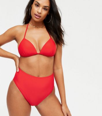 Red High Waist High Leg Bikini Bottoms 