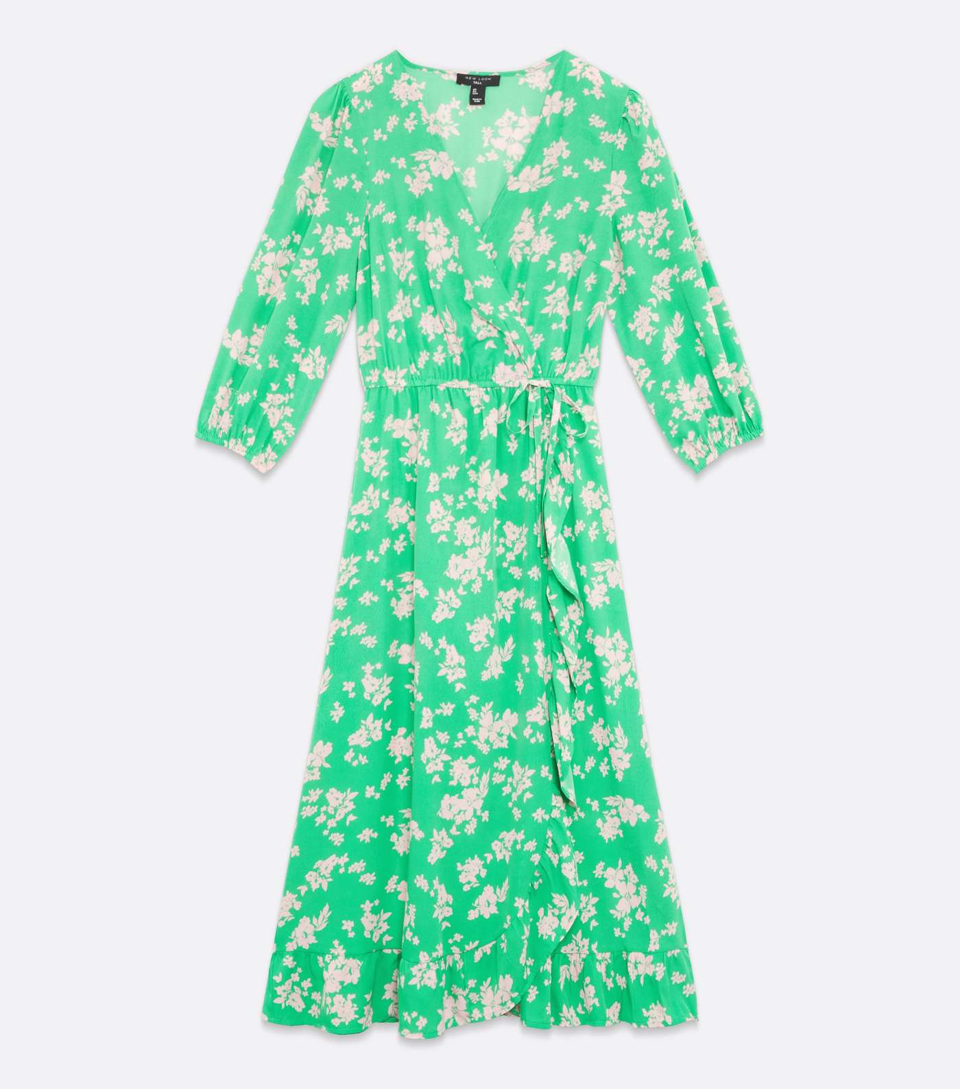 Tall Green Floral Ruffle Midi Wrap Dress Image 5
