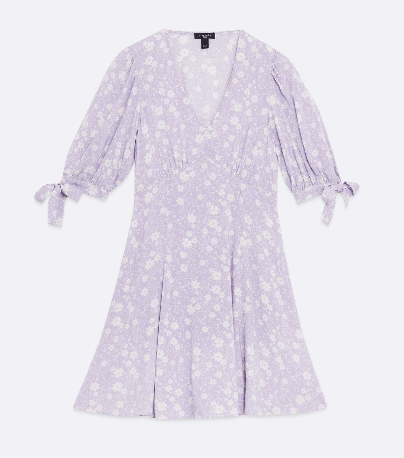 Tall Lilac Floral V Neck Tie Sleeve Mini Dress Image 5