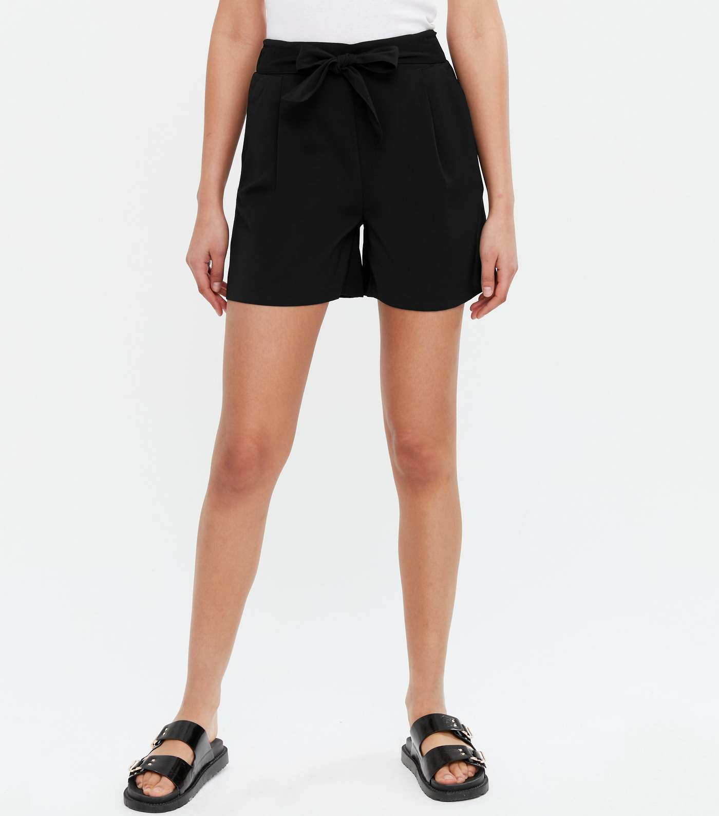 Tall Black Tie Front High Waist Shorts Image 2