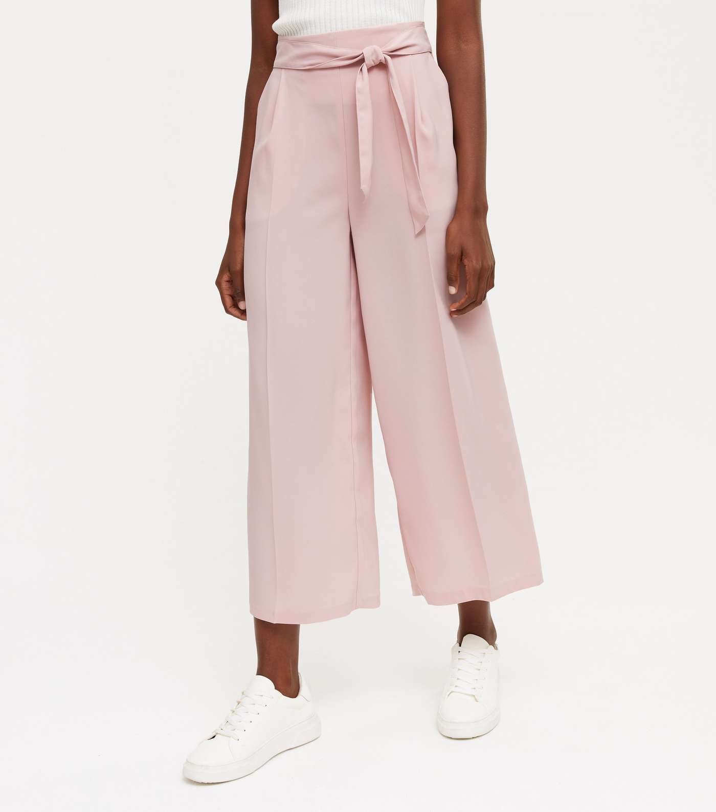 Tall Pale Pink Tie Waist Crop Trousers Image 2