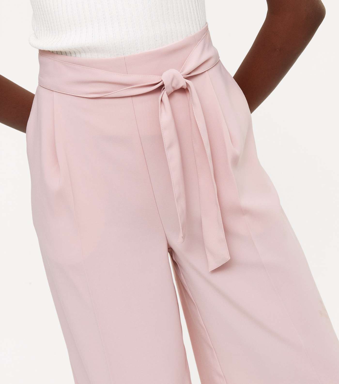 Tall Pale Pink Tie Waist Crop Trousers Image 4