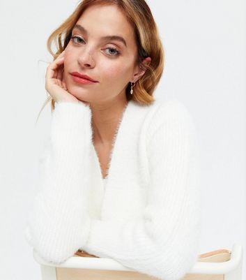 Petite White Fluffy Knit Cardigan New Look