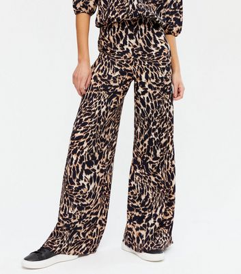 Brown Leopard Print Wide Leg Trousers 