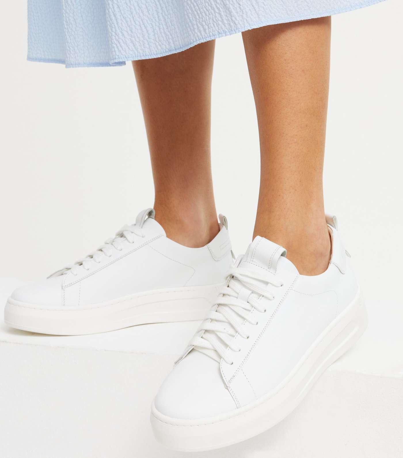 White Leather Lace Up Chunky Trainers Image 2