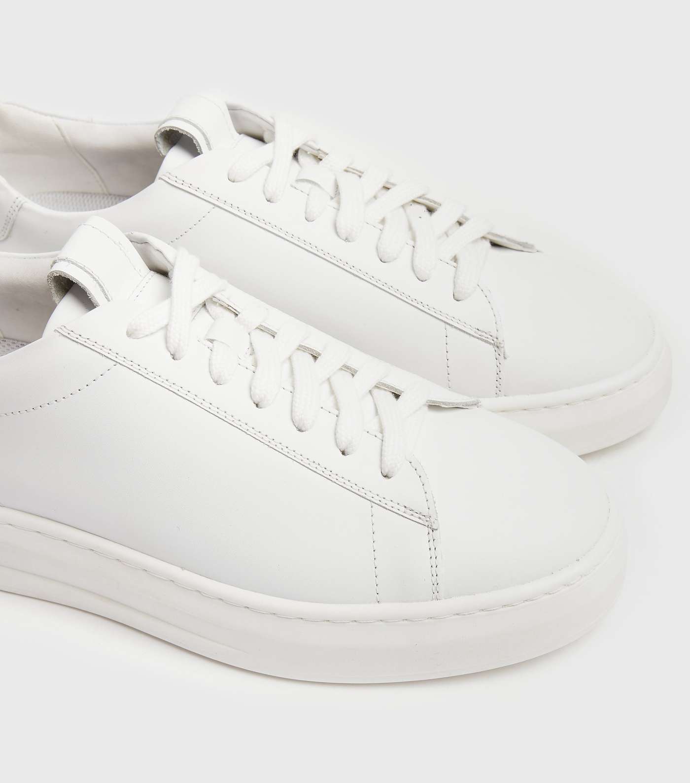 White Leather Lace Up Chunky Trainers Image 4