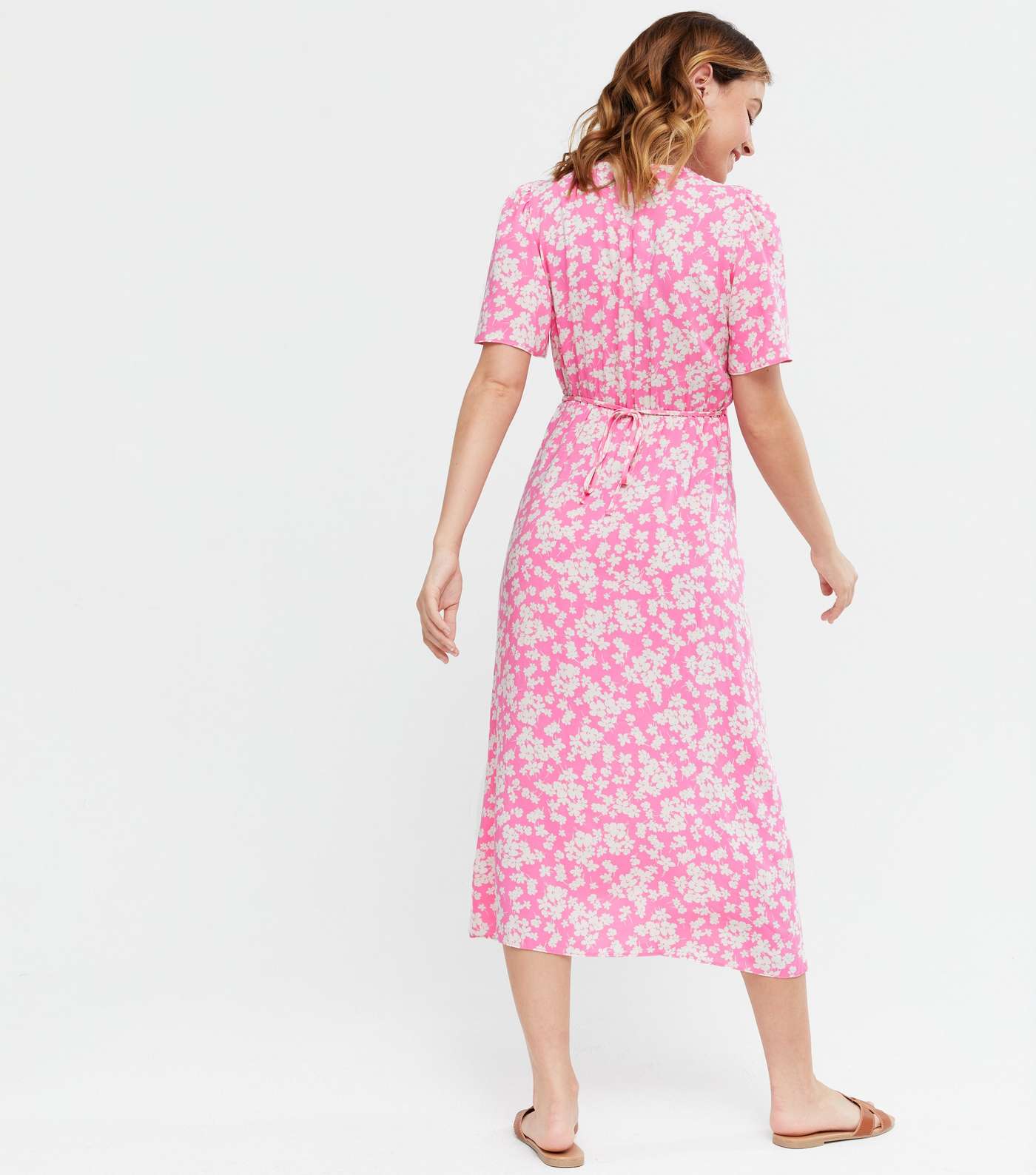 Petite Pink Floral Flutter Sleeve Midi Dress Image 4