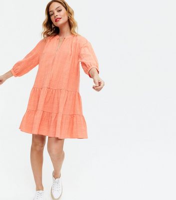 Petite Coral Seersucker Tiered Smock 