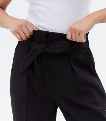 New Look Petite tie waist trouser in black