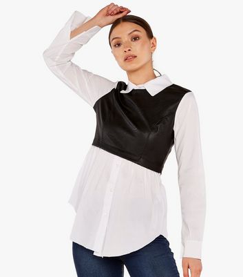 Image of Apricot Black Leather-Look  in  Shirt New Look