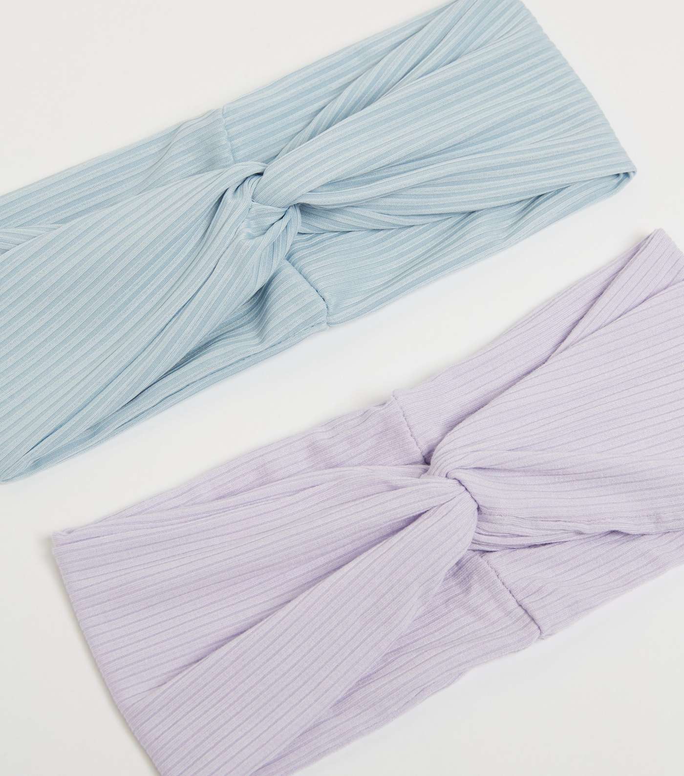 2 Pack Blue and Lilac Ribbed Jersey Twist Headbands Image 2