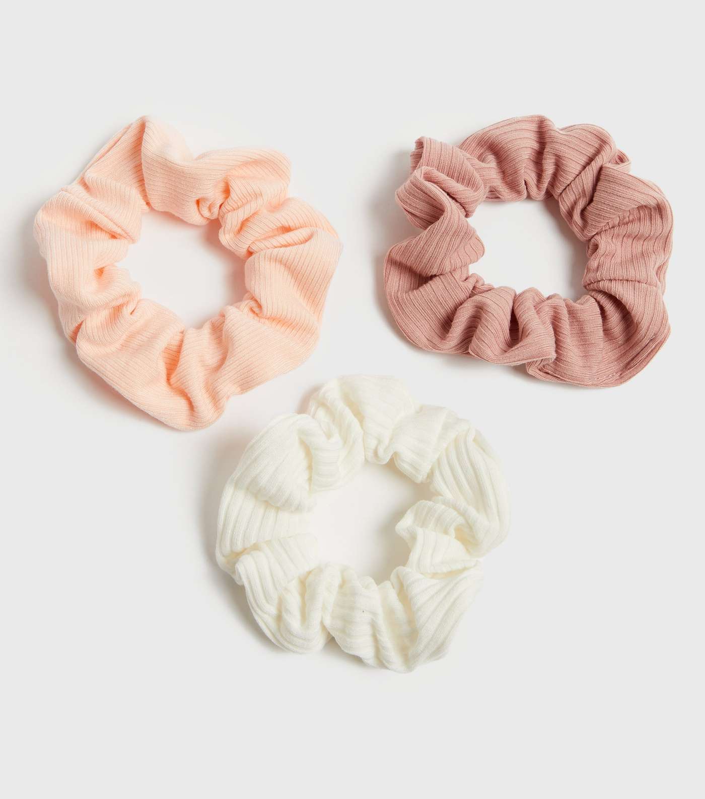 3 Pack Rust Coral and White Ribbed Scrunchies