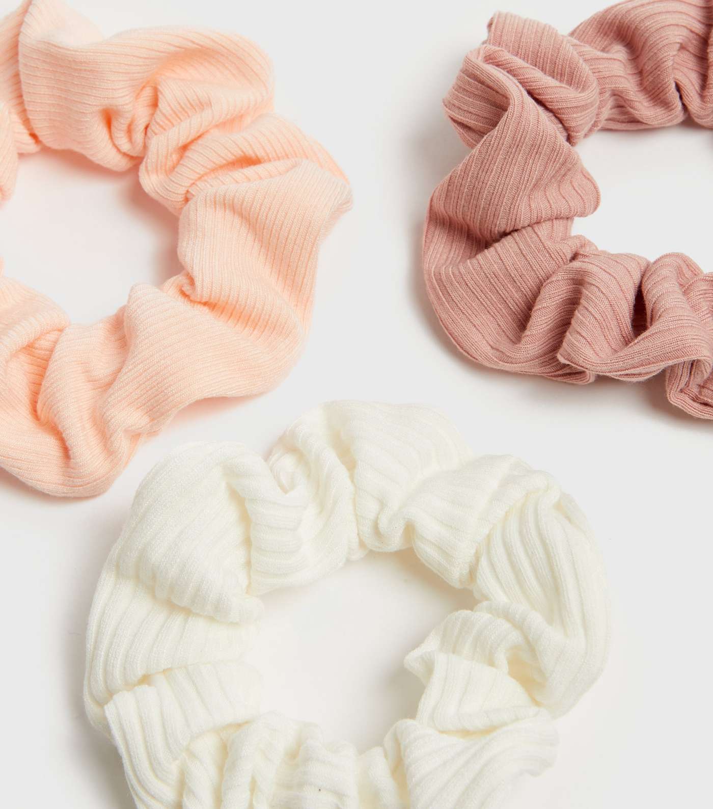 3 Pack Rust Coral and White Ribbed Scrunchies Image 3
