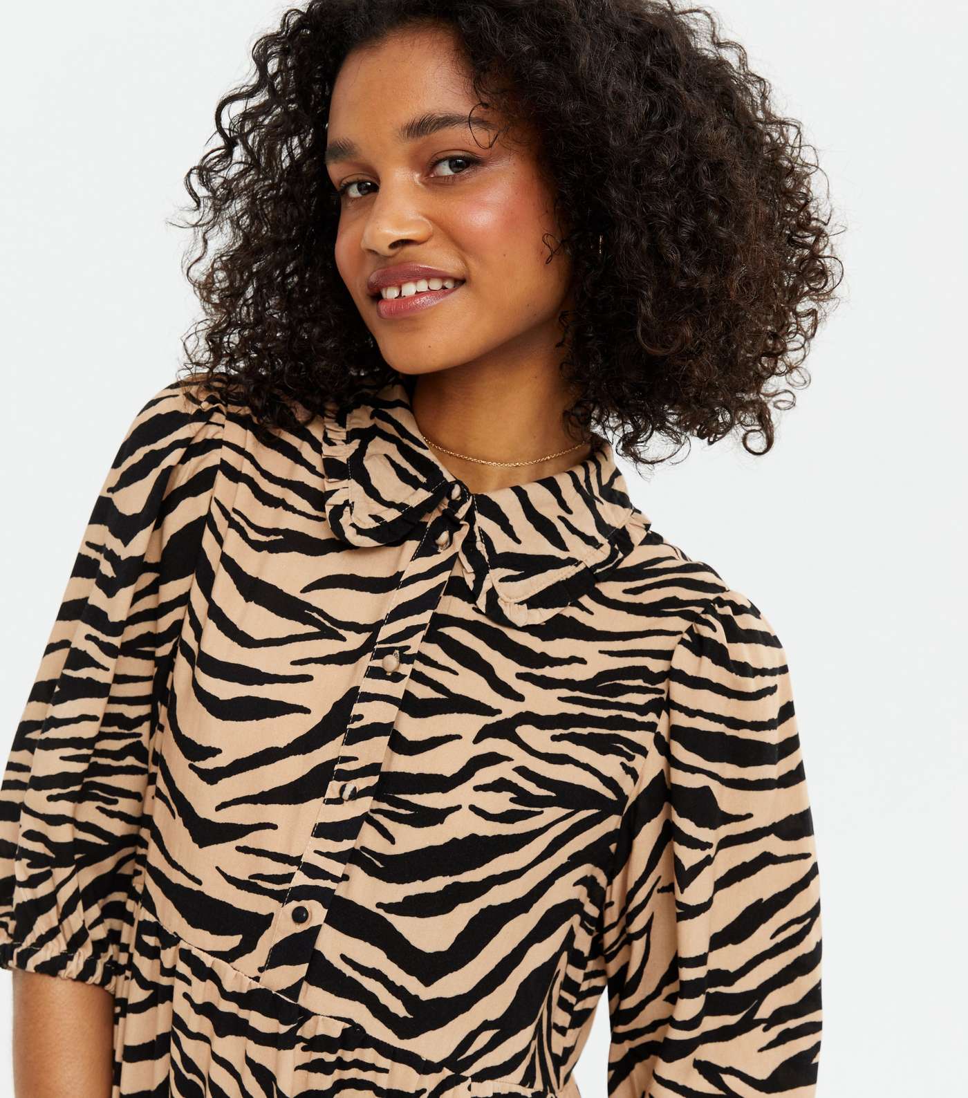 Brown Tiger Print Smock Midi Shirt Dress Image 3