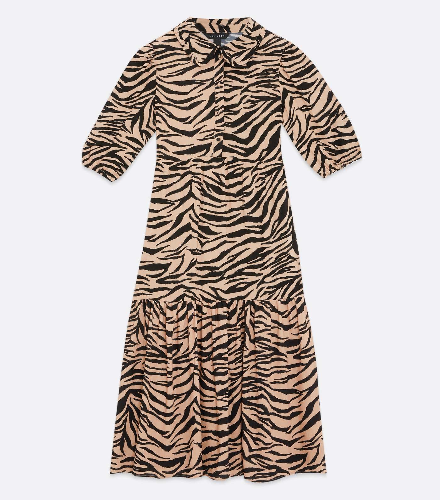 Brown Tiger Print Smock Midi Shirt Dress Image 5