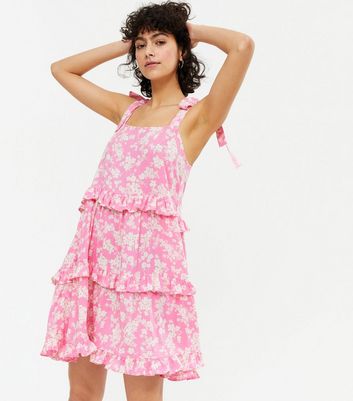 new look pink tiered dress