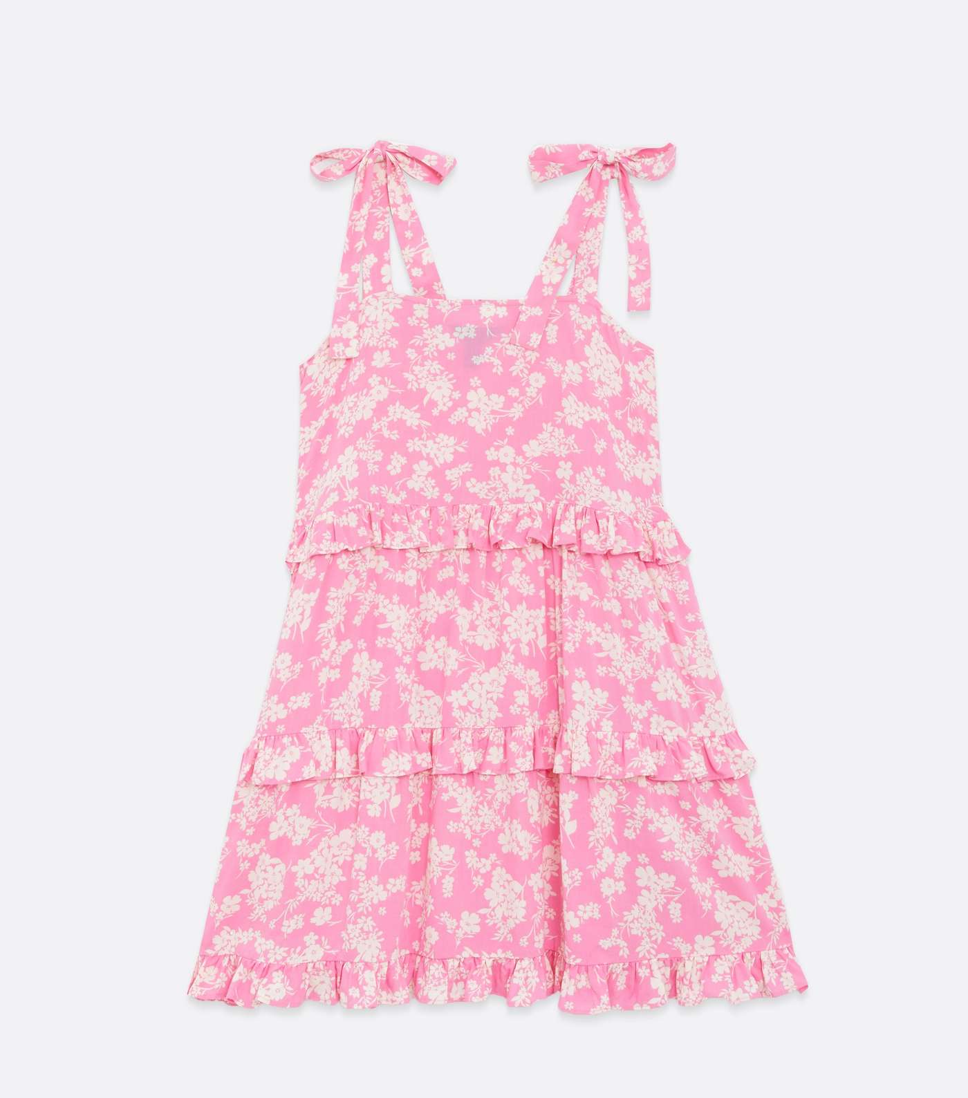 Pink Floral Tie Strap Frill Tiered Mini Dress Image 5