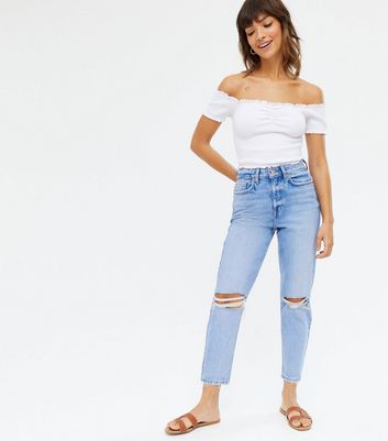 Bright Blue Ripped Knee High Waist Tori 