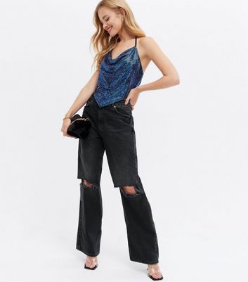 Black ripped baggy jeans womens Clearance