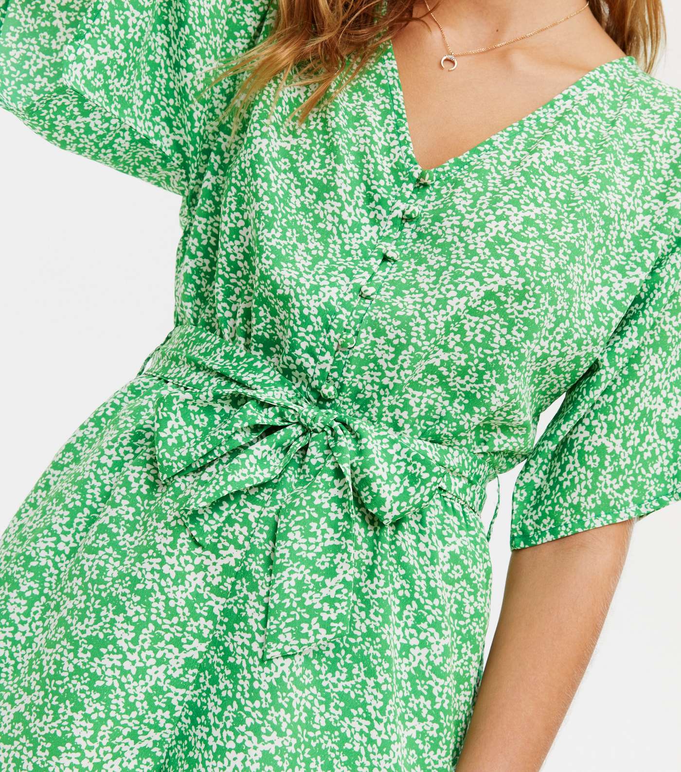 Green Ditsy Floral Belted Playsuit Image 3