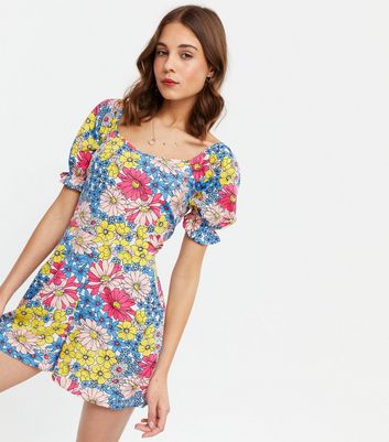 new look blue floral playsuit