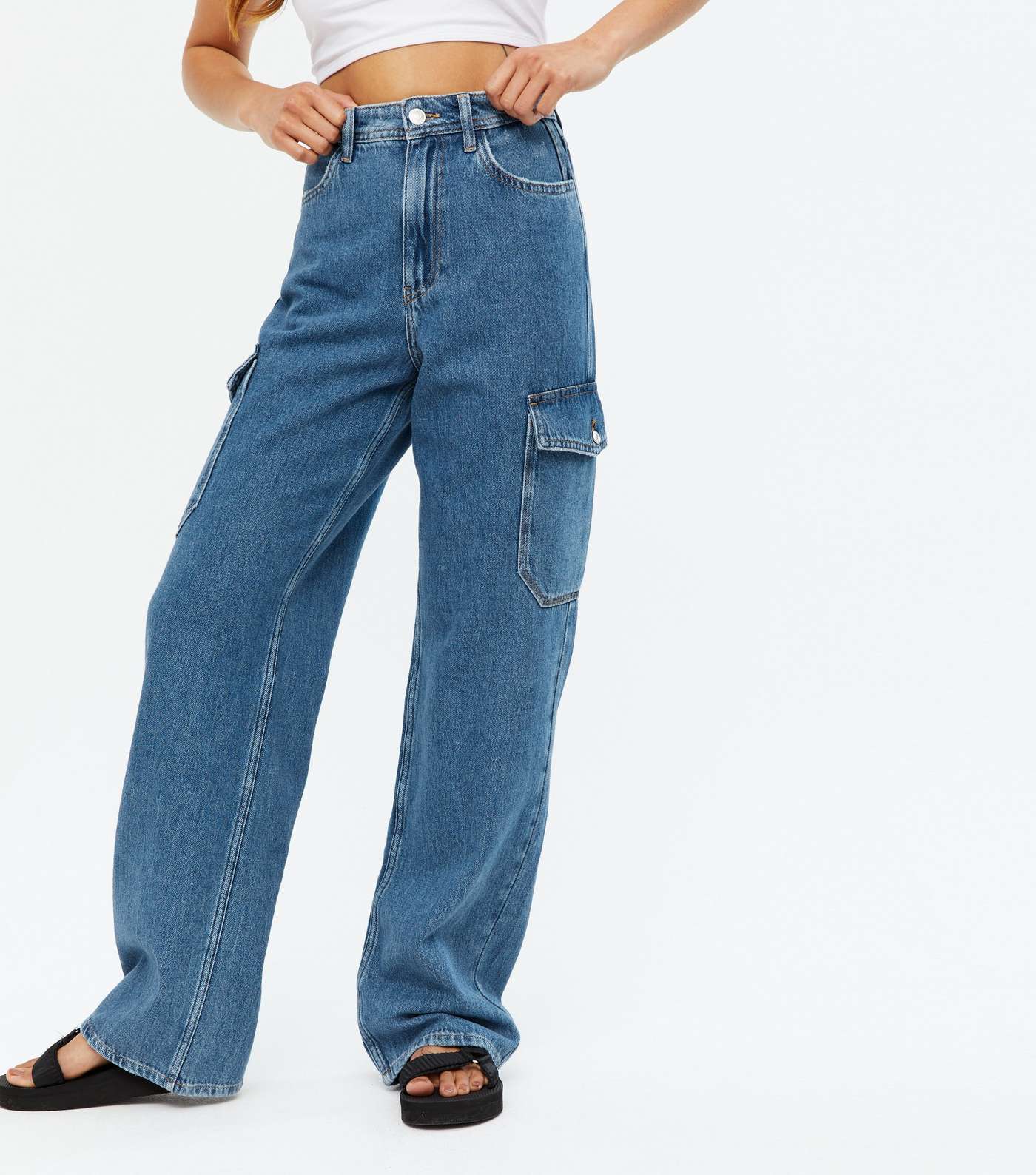 Blue Cargo Pocket 90s High Waist Sinead Baggy Fit Jeans Image 2
