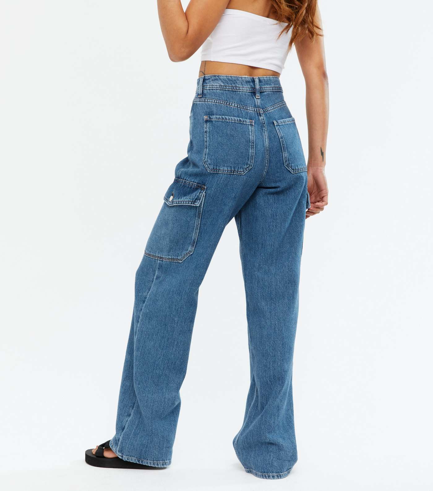 Blue Cargo Pocket 90s High Waist Sinead Baggy Fit Jeans Image 4
