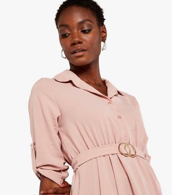 Image of Apricot Pink Belted Buckle Shirt Dress New Look