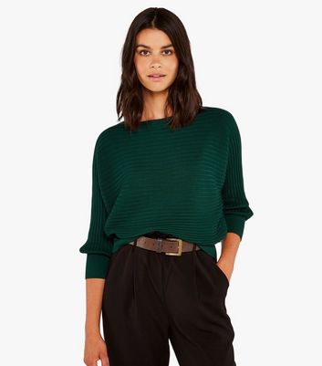 Image of Apricot Green Ribbed Batwing Jumper New Look