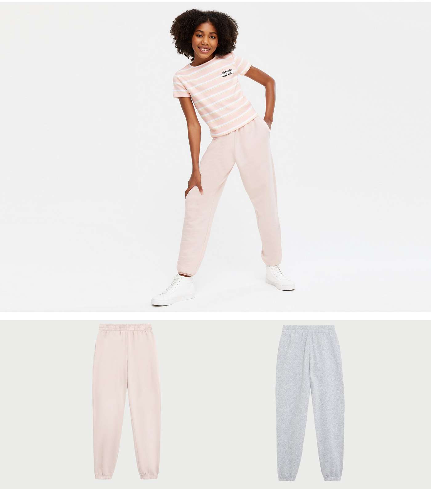 Girls 2 Pack Pale Pink and Grey Cuffed Joggers